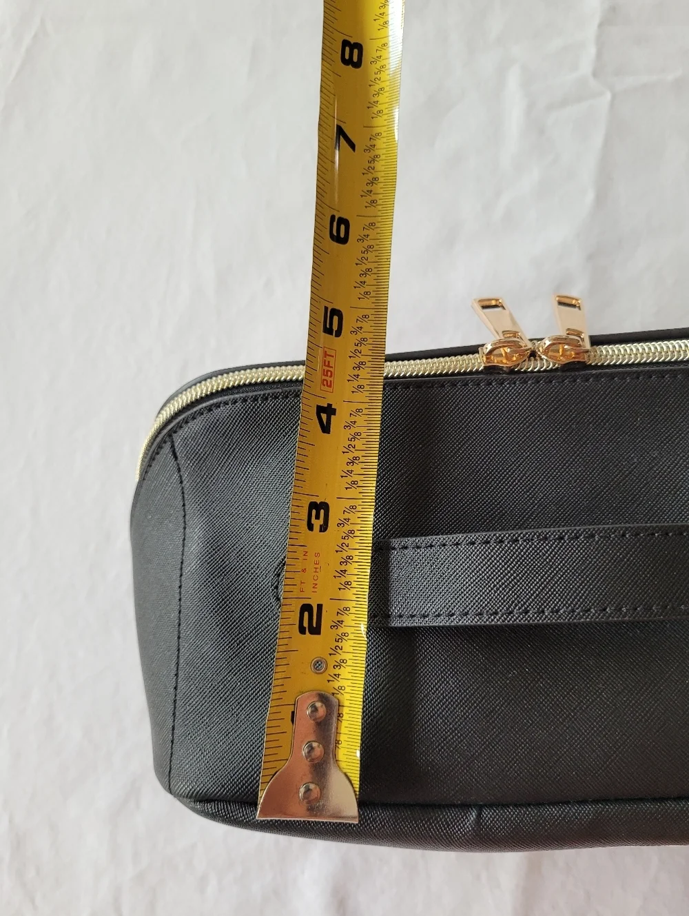 CHICOs Women's Black Leather Travel Dopp Kit with Gold Hardware And Leopard Line